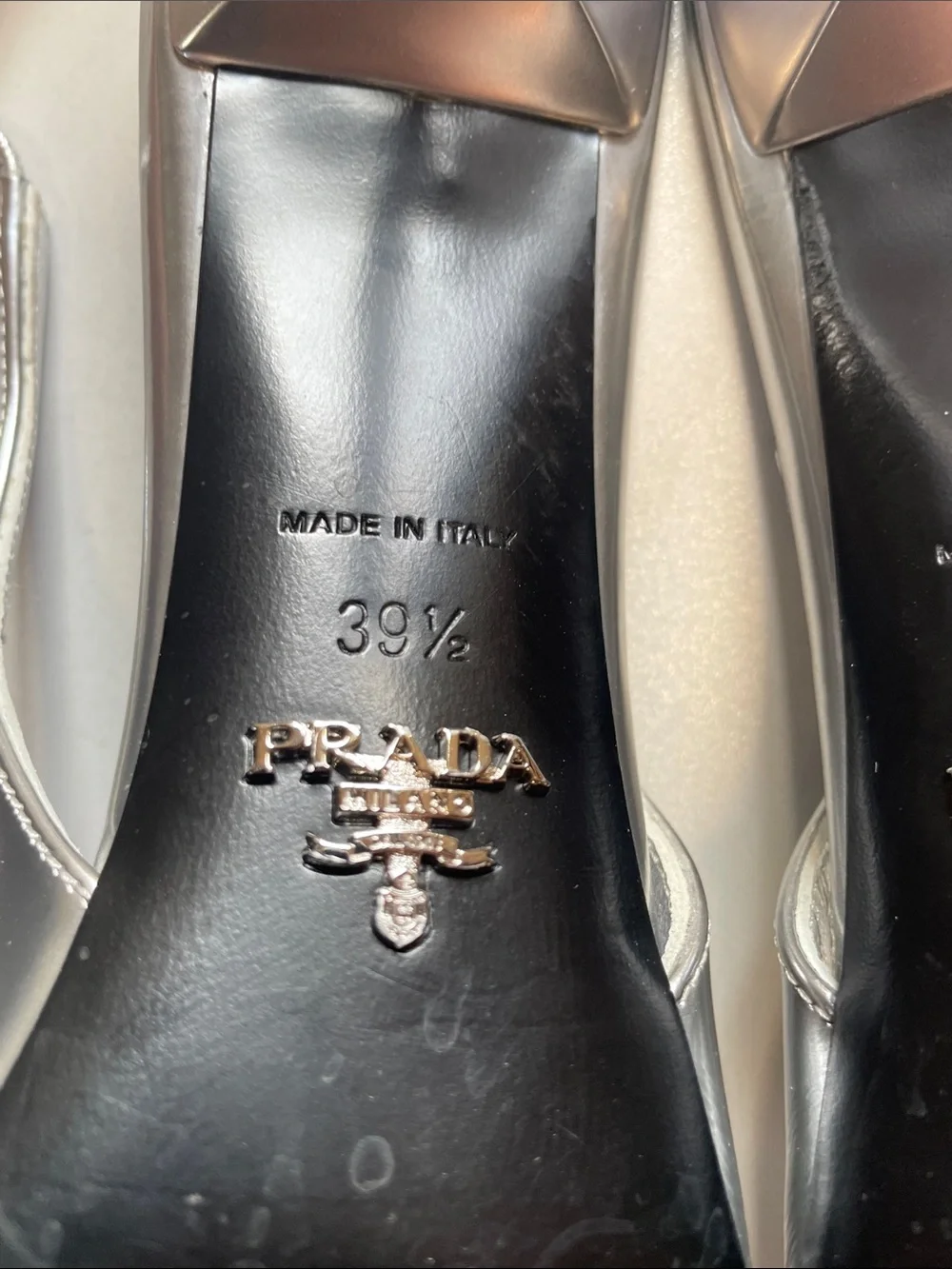 PRADA Women's Metallic Leather Slingback Pumps Size US 9.5 In Argento - Picture 9 of 10